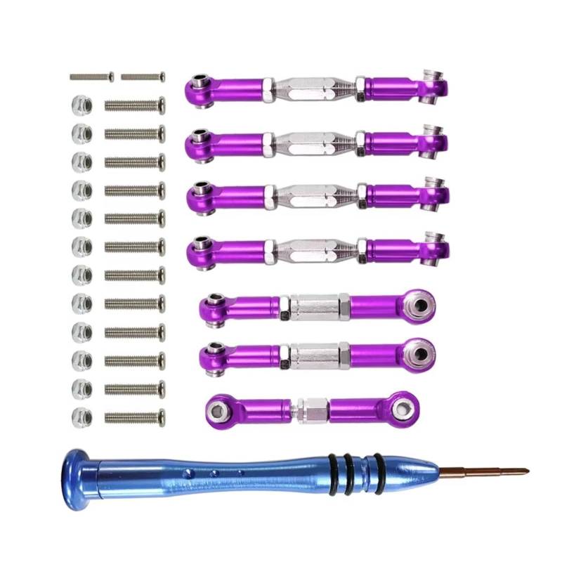 TOQPCZA RC Autoteile Für WLtoys Für 144001 124018 124019 1/14 Metall Link Servo Spurstange Lenkstange Kit Mit Kreuzschlitz-schraubendreher RC Auto Upgrade Teile(Purple) von TOQPCZA