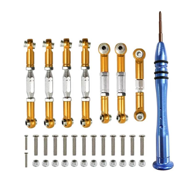 TOQPCZA RC Autoteile Für WLtoys Für 144001 124018 124019 1/14 Metall Link Servo Spurstange Lenkstange Kit Mit Kreuzschlitz-schraubendreher RC Auto Upgrade Teile(Yellow) von TOQPCZA