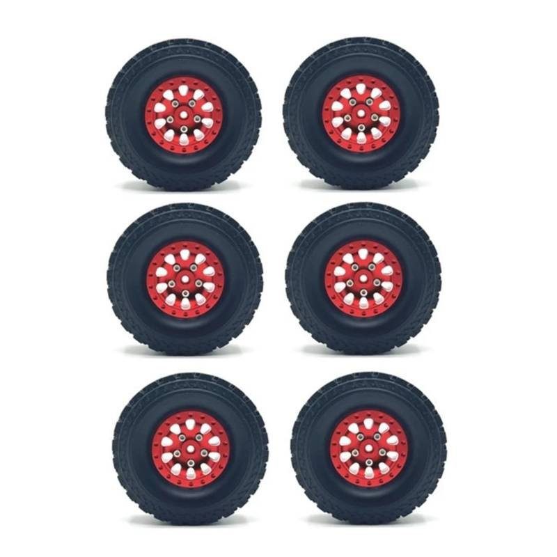 TOQPCZA RC Autoteile Für WPL B16 B36 Für JJRC Q60 Q63 Q64 Für Fayee FY004 Für MN-77 6WD 6X6 RC Auto 6 Stücke Metall Beadlock Radnabe Felge Rubbr Reifen Upgrade Teile(Red) von TOQPCZA
