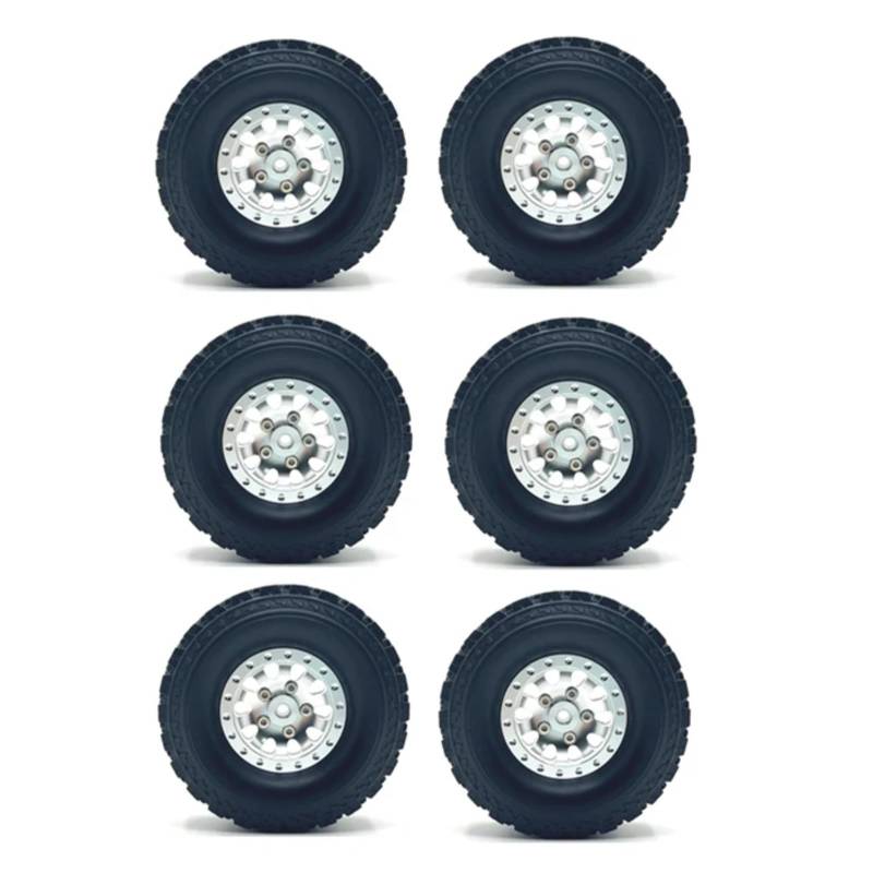 TOQPCZA RC Autoteile Für WPL B16 B36 Für JJRC Q60 Q63 Q64 Für Fayee FY004 Für MN-77 6WD 6X6 RC Auto 6 Stücke Metall Beadlock Radnabe Felge Rubbr Reifen Upgrade Teile(Silver) von TOQPCZA