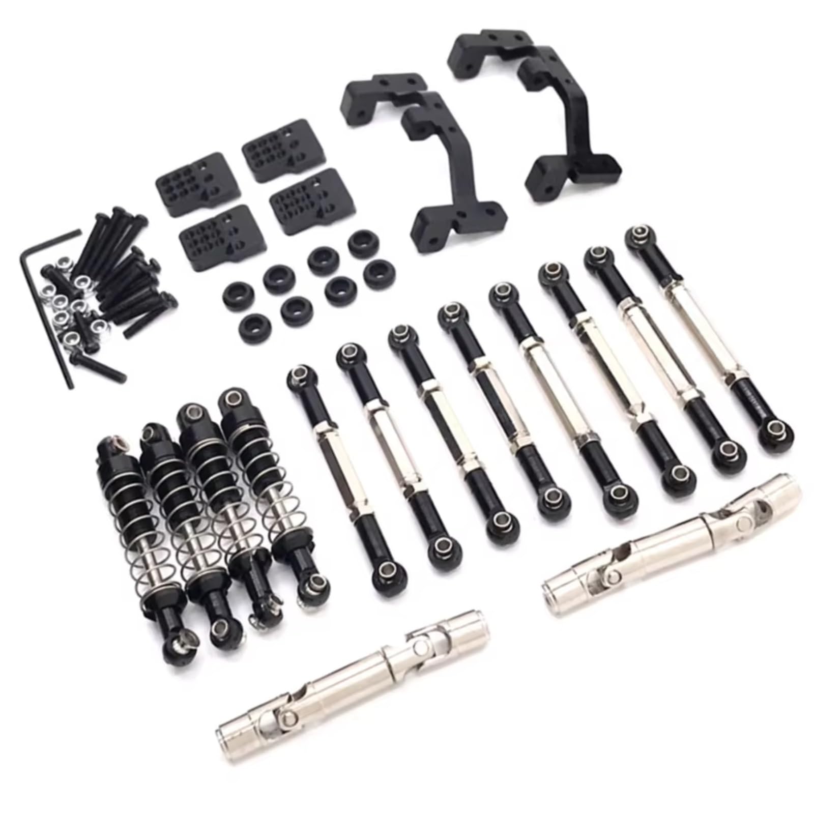 TOQPCZA RC Autoteile Für WPL C14 C24 C24-1 C54 1/16 Metall Für Chassis Link Rod Zugstange Montieren Stoßdämpfer Antriebswelle Set RC Auto Upgrade Teile(Black) von TOQPCZA