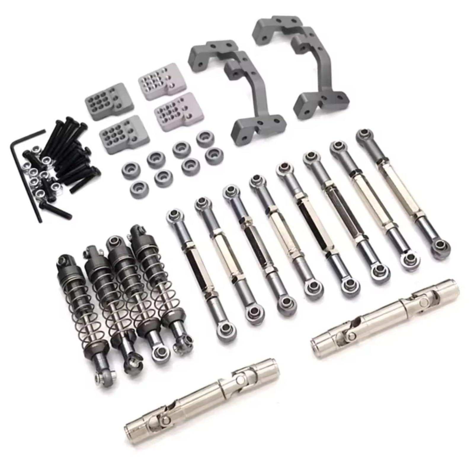 TOQPCZA RC Autoteile Für WPL C14 C24 C24-1 C54 1/16 Metall Für Chassis Link Rod Zugstange Montieren Stoßdämpfer Antriebswelle Set RC Auto Upgrade Teile(Gray) von TOQPCZA