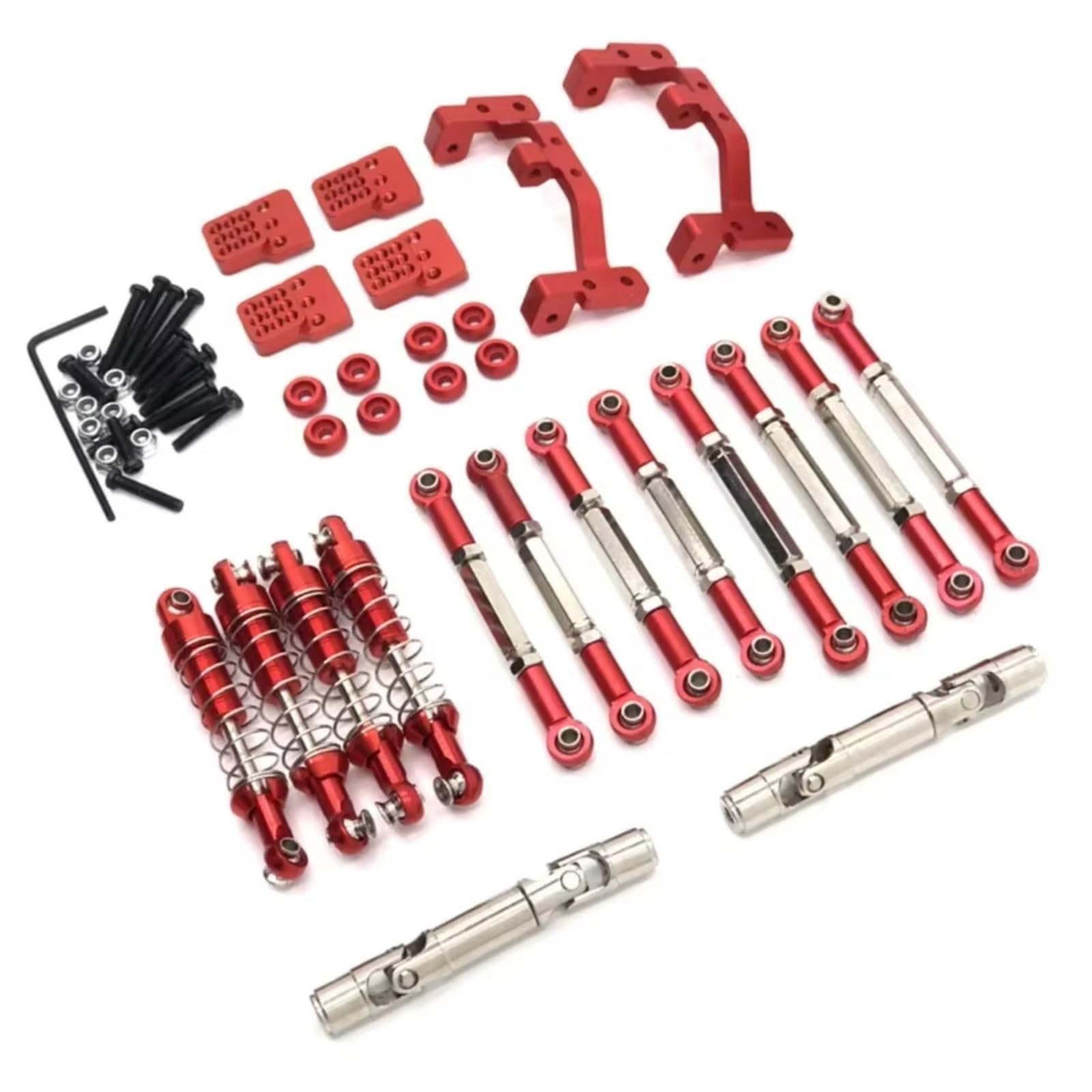 TOQPCZA RC Autoteile Für WPL C14 C24 C24-1 C54 1/16 Metall Für Chassis Link Rod Zugstange Montieren Stoßdämpfer Antriebswelle Set RC Auto Upgrade Teile(Red) von TOQPCZA