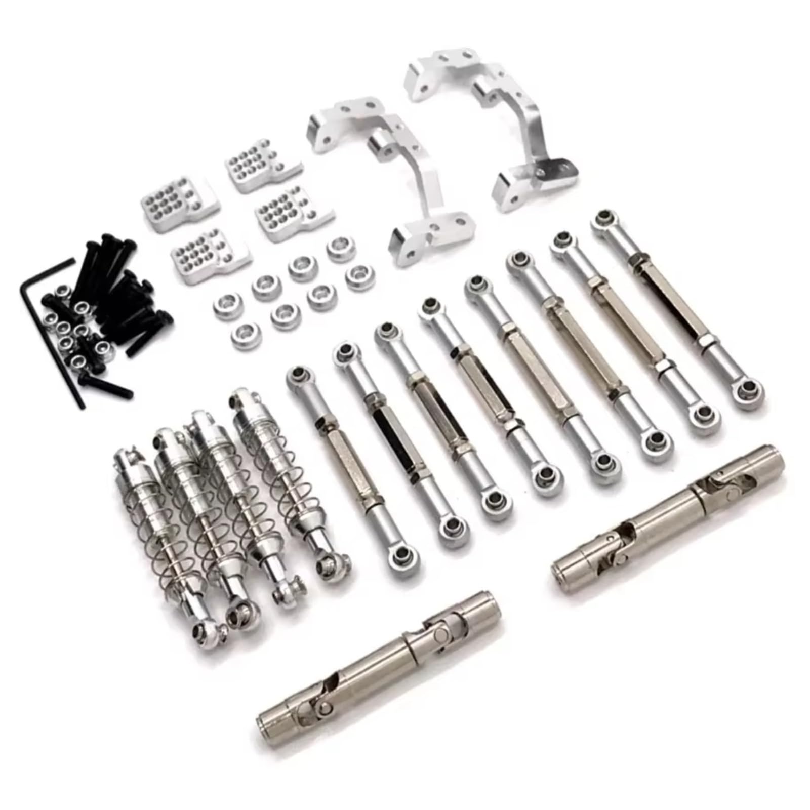 TOQPCZA RC Autoteile Für WPL C14 C24 C24-1 C54 1/16 Metall Für Chassis Link Rod Zugstange Montieren Stoßdämpfer Antriebswelle Set RC Auto Upgrade Teile(Silver) von TOQPCZA