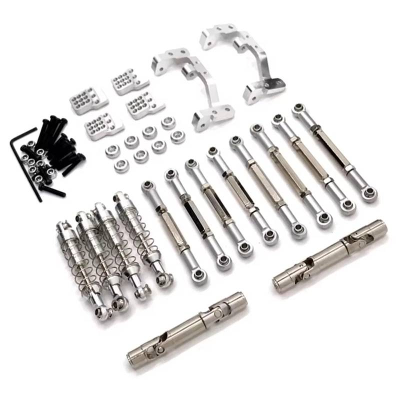 TOQPCZA RC Autoteile Für WPL C14 C24 C24-1 C54 1/16 Metall Für Chassis Link Rod Zugstange Montieren Stoßdämpfer Antriebswelle Set RC Auto Upgrade Teile(Silver) von TOQPCZA