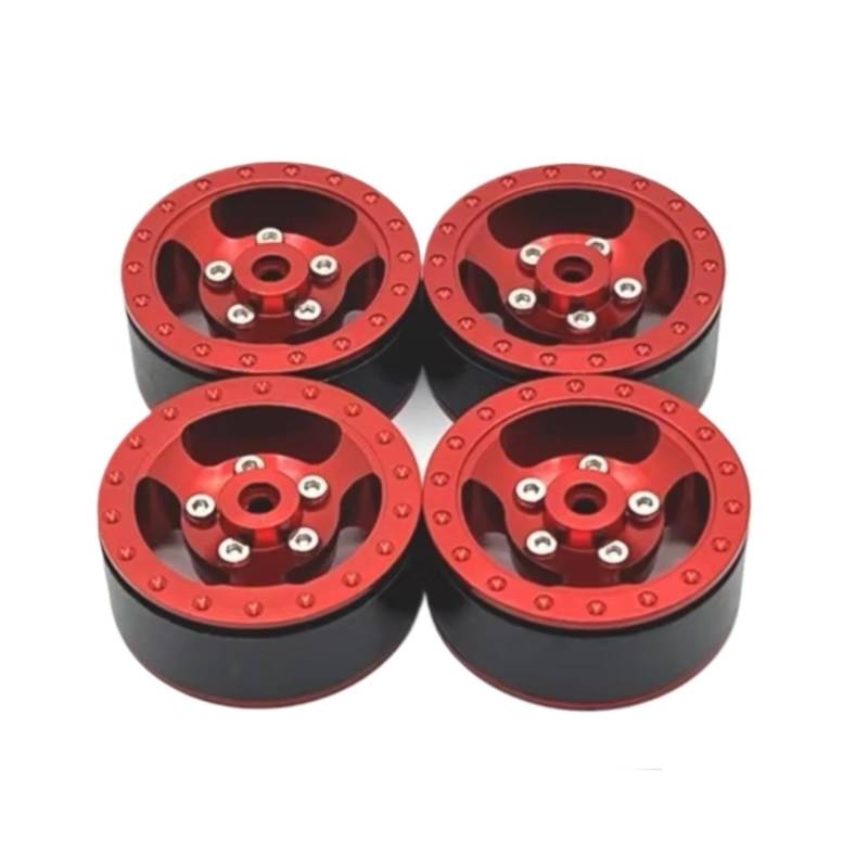 TOQPCZA RC Autoteile Für WPL C14 C24 C34 C54 1/16 1 Set RC Auto Upgrade Teile 4 Stücke Metall Beadlock Radnabe Felge Fernbedienung Upgrade Zubehör(Red) von TOQPCZA