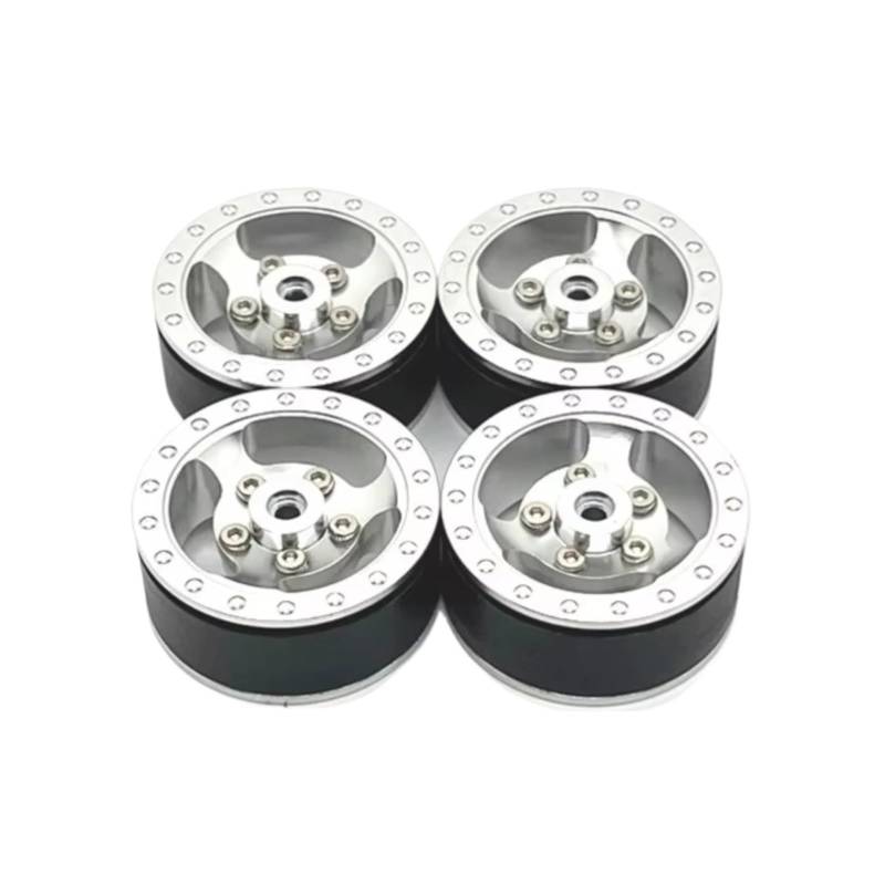 TOQPCZA RC Autoteile Für WPL C14 C24 C34 C54 1/16 1 Set RC Auto Upgrade Teile 4 Stücke Metall Beadlock Radnabe Felge Fernbedienung Upgrade Zubehör(Silver) von TOQPCZA