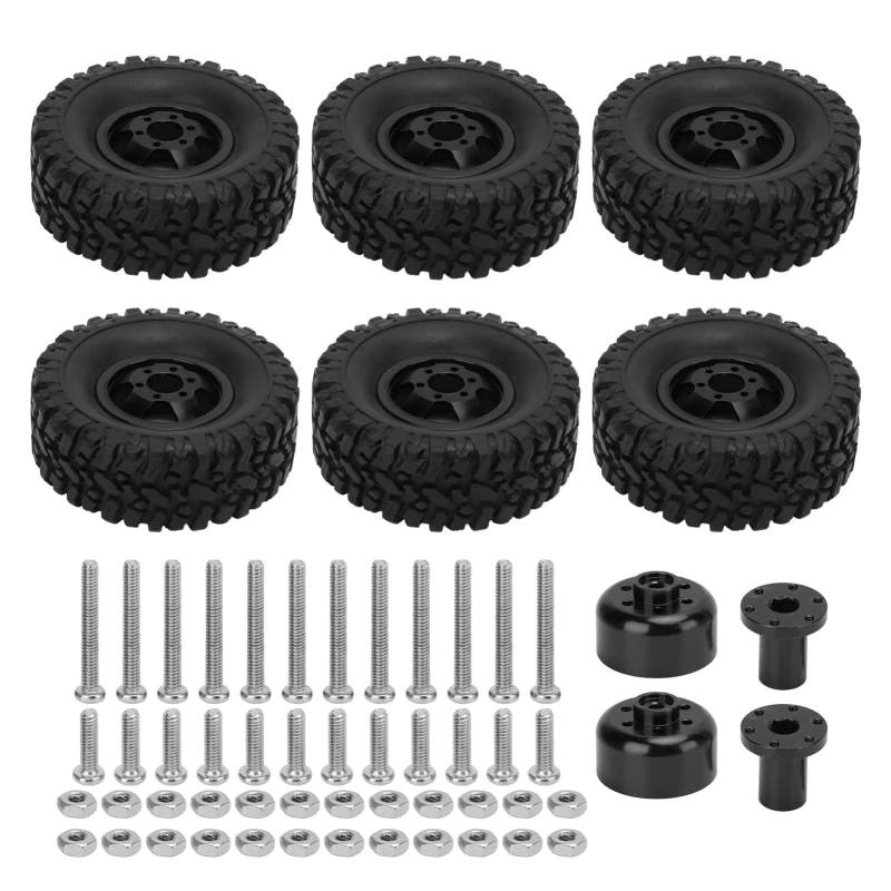 TOQPCZA RC Autoteile Für WPL Für C14 C24 C34 C44 B14 B16 B24 B36 Für HengLong Für FeiYu RC Auto Reifen Und Räder 6Pcs Reifen Und 4Pcs Räder Zubehör(Black) von TOQPCZA