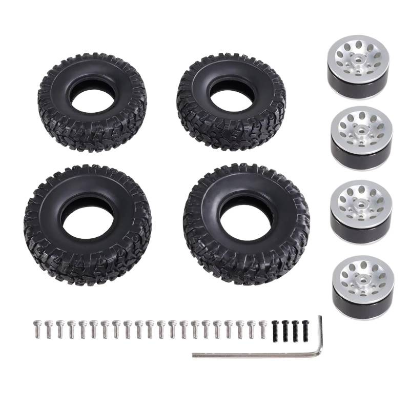 TOQPCZA RC Autoteile Für WPL Für C14 C24 C34 C44 B14 B16 B36 Für Feiyu Für Jjrc 1/16 Rc Auto Clip Typ Reifen Weiche Reifen Haut Upgrade Metall Teile Zubehör(Silver) von TOQPCZA
