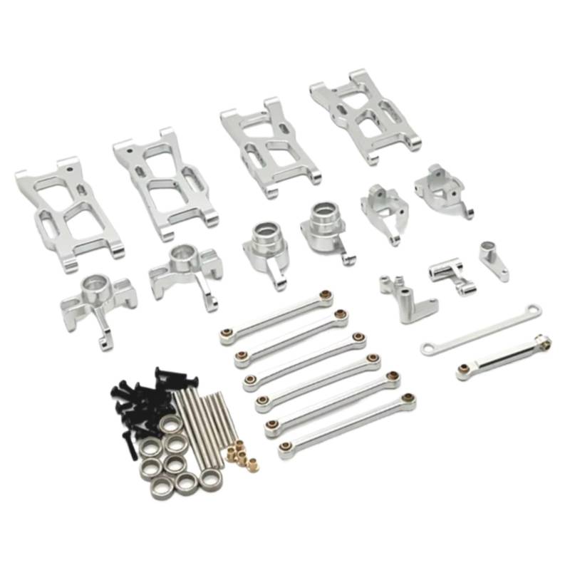 TOQPCZA RC Autoteile Für Wltoys 144016 144018 1/14 Metall Lenkung Tasse Hub Carrier Für Schaukel Arm Link Stange Lenkung Kit RC Auto Upgrade Teile Zubehör(Silver) von TOQPCZA