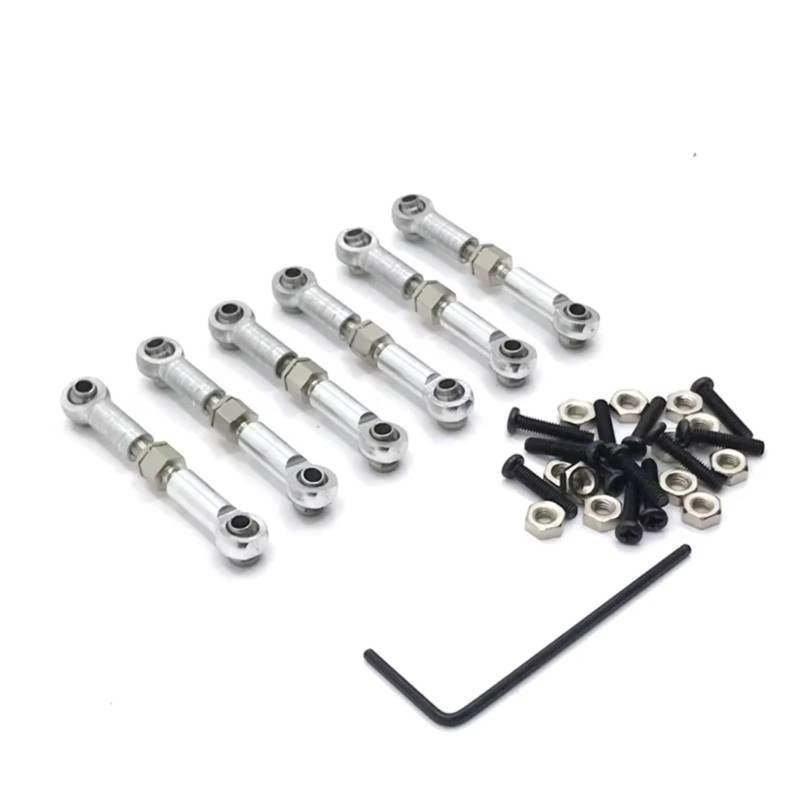 TOQPCZA RC Autoteile Für Wltoys Für 184011 A949 A959 A969 A979 K929 1/18 Metall Linkage Zugstange Vorne Hinten Servo Link Spurstange RC Auto Upgrade Ersatzteile(Silver) von TOQPCZA