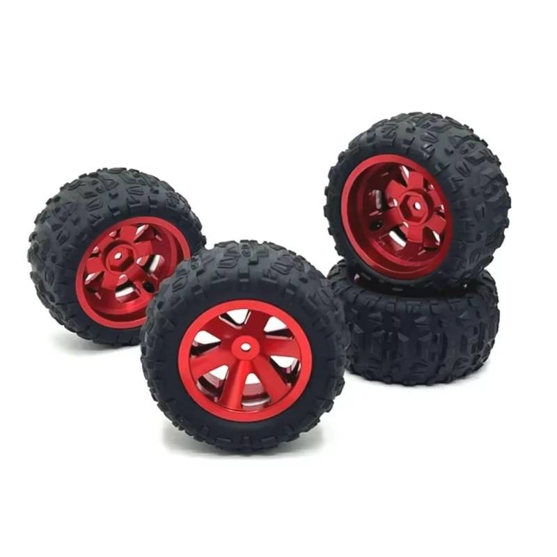 TOQPCZA RC Autoteile Für Wltoys Für JJRC Für SCY Für MJX 144001 124019 A959 16101 14209 16207 Q130A RC Auto Upgrade Teile 4 Stücke 86mm Metall Felge Reifen Reifen(Red) von TOQPCZA