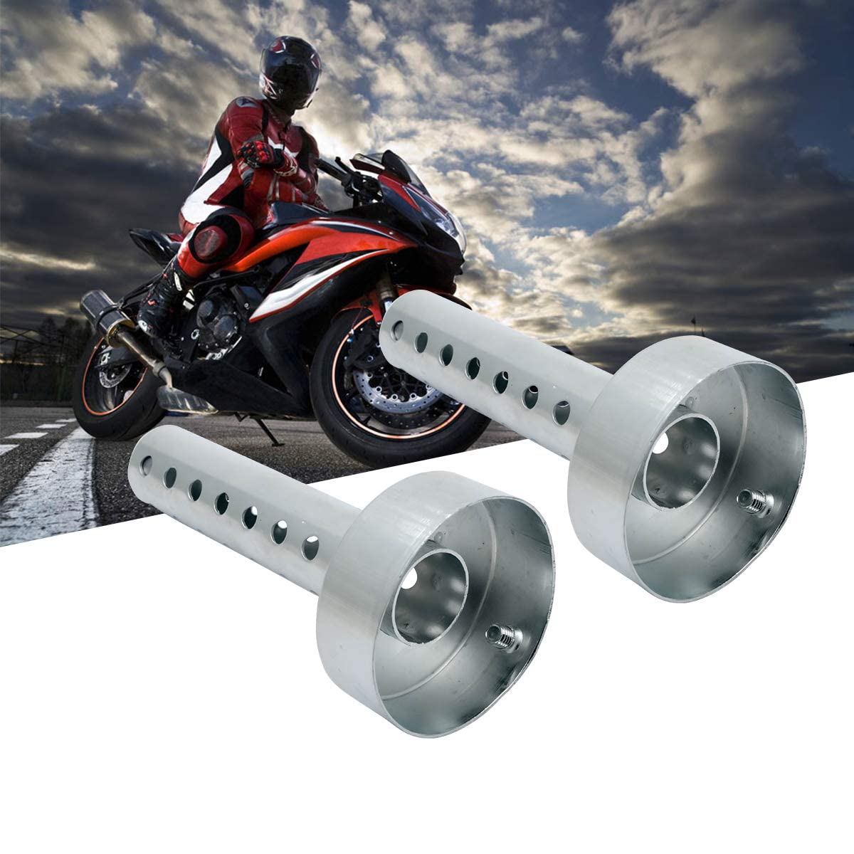 TOTMOX 2PCs 60mm Universal Motorrad Auspuff Schalldämpfer DB Killer Auspuff Schalldämpfer 60mm - Silber von TOTMOX