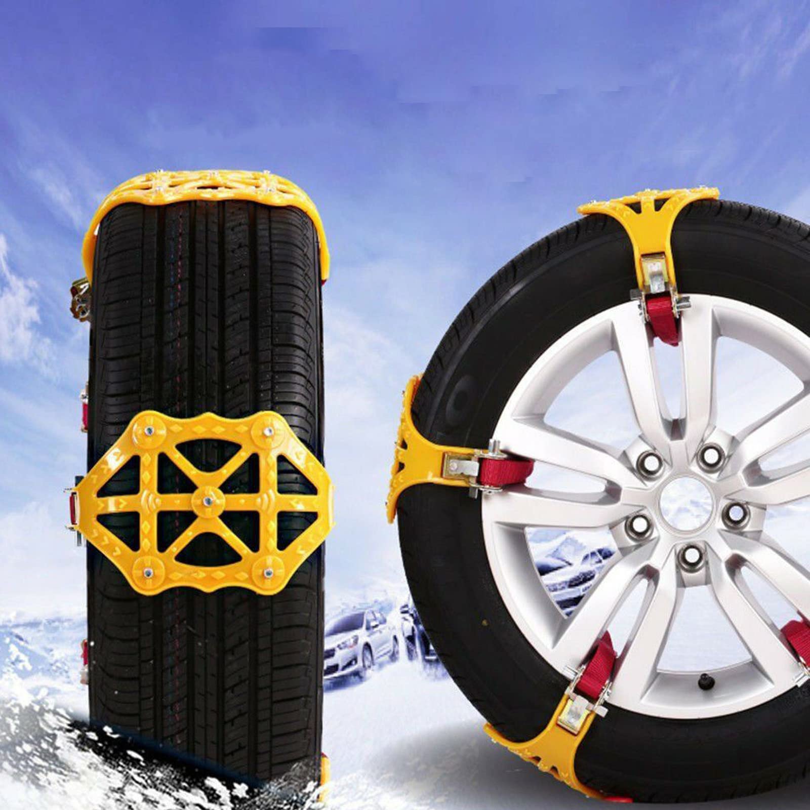 TOTMOX 6er-Pack Notfall-Reifenkabel Reifenketten für Pickups Rutschfeste Schneeketten für Kfz-SUV-Außenzubehör Ketten (6,5–11,2 Zoll Reifenbreite 165–285 mm) von TOTMOX