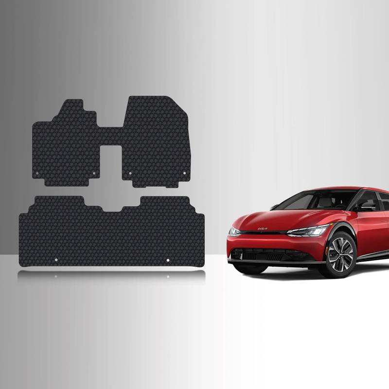 TOUGHPRO Fußmatten-Zubehör-Set (vordere Reihe + 2. Reihe), kompatibel mit KIA EV6, Allwetter-Material, strapazierfähig, schwarzes Gummi, 2022 2023 von TOUGHPRO