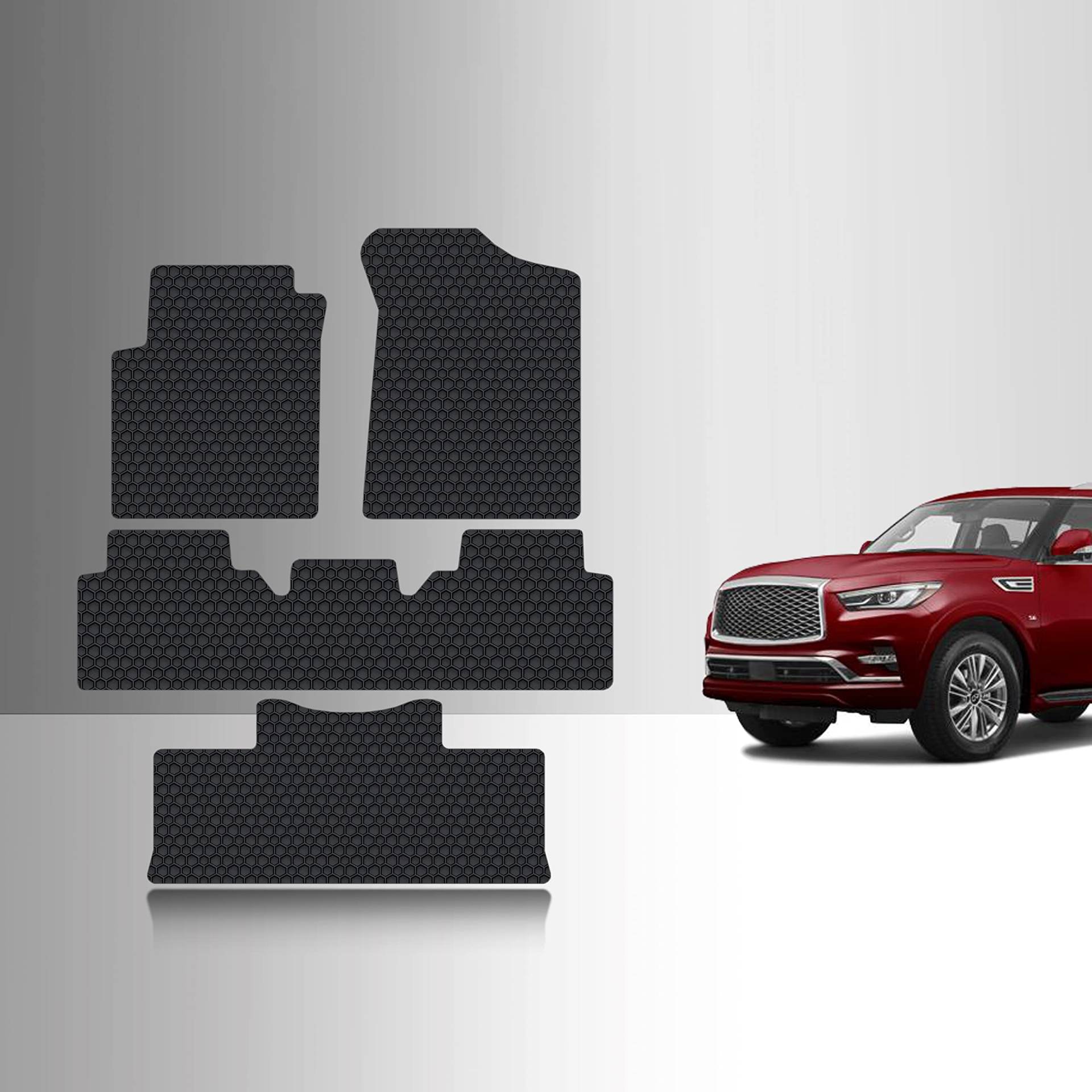 ToughPRO Fußmatten 1. + 2. + 3. Reihe, kompatibel mit Infiniti QX80 - Allwetter - Heavy Duty - (Made in USA) - Black Rubber - 2014, 2015, 2016, 2017, 2018, 2019 von TOUGHPRO