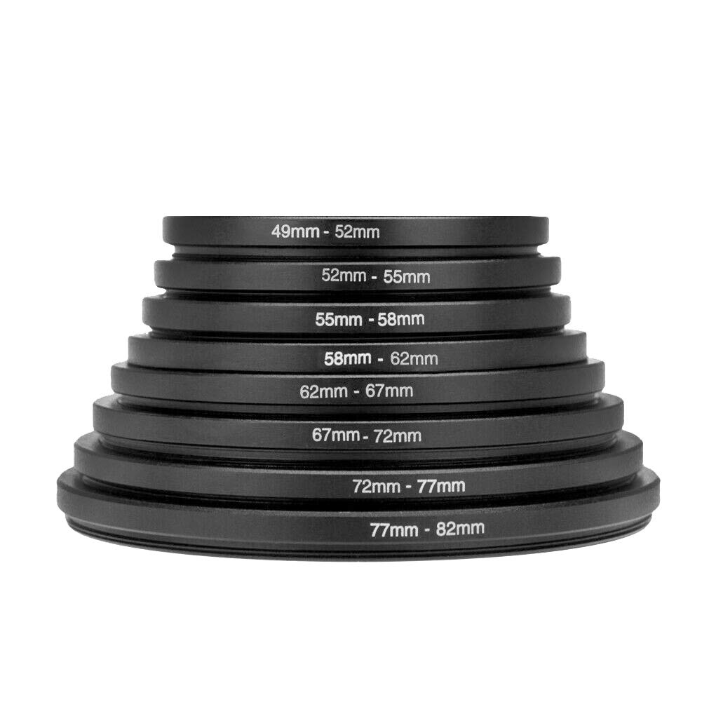 Objektiv-Filter-Adapter, Leicht, Langlebig, Tragbar, 8 Stück Metall-Step-Up-Ringe, Universelles Objektiv-Filter-Adapter-Set, 49–52–55–58–62–67–72–77–82 Mm von TOUISEDGI
