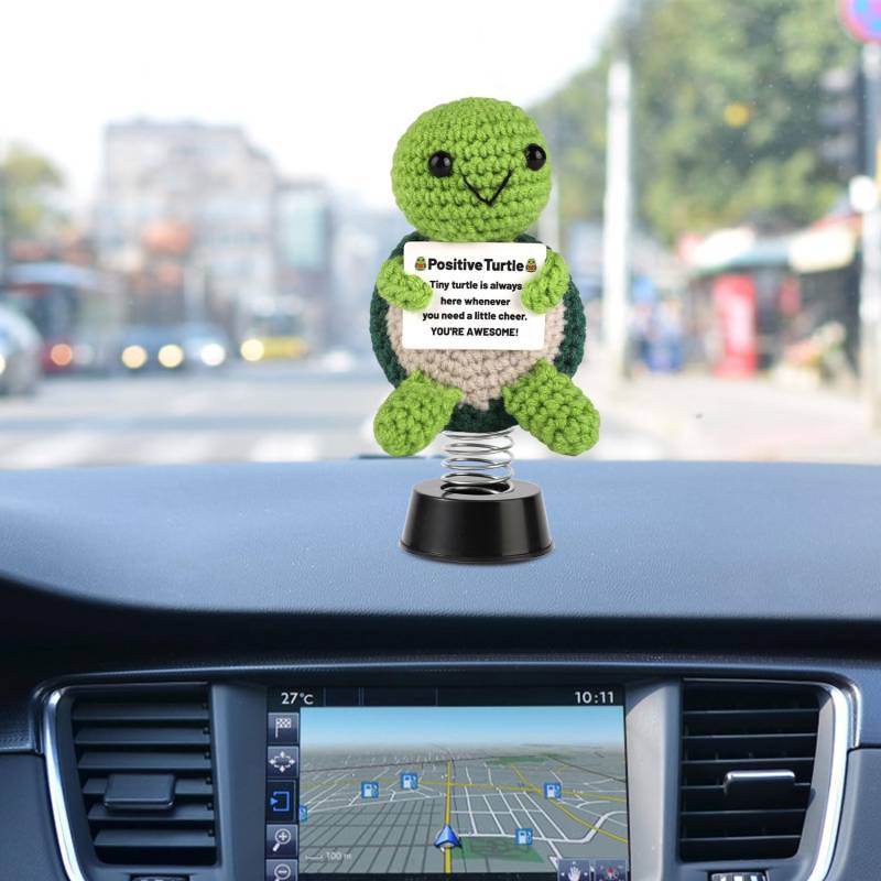 TOYMIS Positive Schildkröte Gehäkelt, Schildkröten Auto Armaturenbrett-Dekoration Emotionale Unterstützung Gehäkelter Wackelkopf Tiere für Home-Office-Desktop-Dekor Inspirierendes Geschenk von TOYMIS