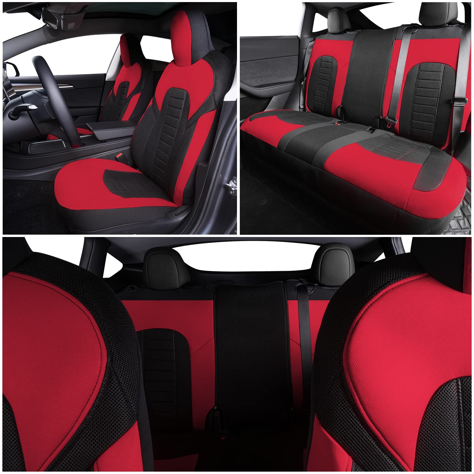 TOYOUN Autositzbezüge Set für Tesla Model Y 2020-2023 Sitzbezüge Auto Stoff, Autositzschoner Schonbezug für Tesla Model Y Sitzbezügesets Komplett Set für Vorder- und Rücksitze, Rot von TOYOUN