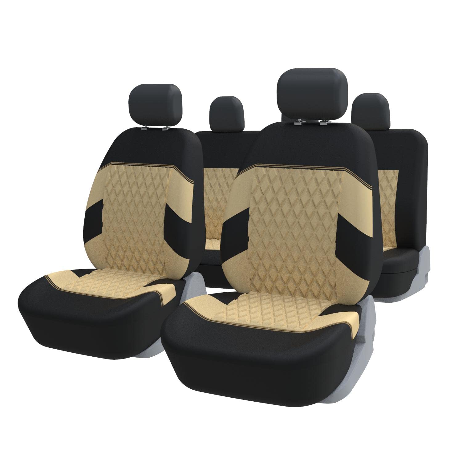 TOYOUN Autositzbezüge Universal Set Beige - Auto-Sitzbezüge Komplettset - Auto-Sitzschoner/Schonbezüge Universell passende Auto, 2 Vordersitzbezüge, 1 Rücksitzbezug von TOYOUN