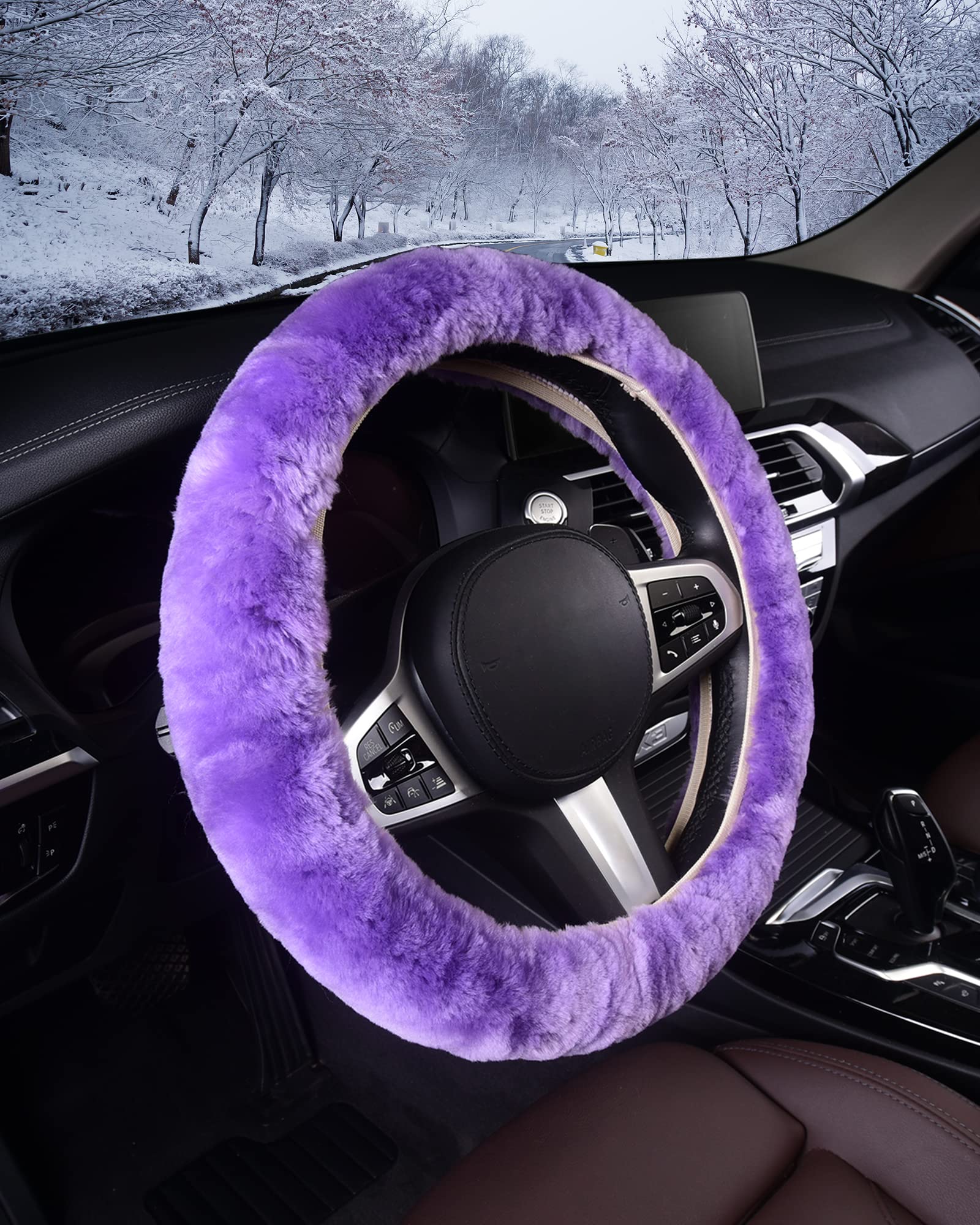 TOYOUN Lenkradbezug aus Schaffell Echt, Universal Lenkradbezug Fell Auto Lenkradhülle Plüsch Lenkradabdeckung Warm Auto Winter Zubehoer, Lila von TOYOUN