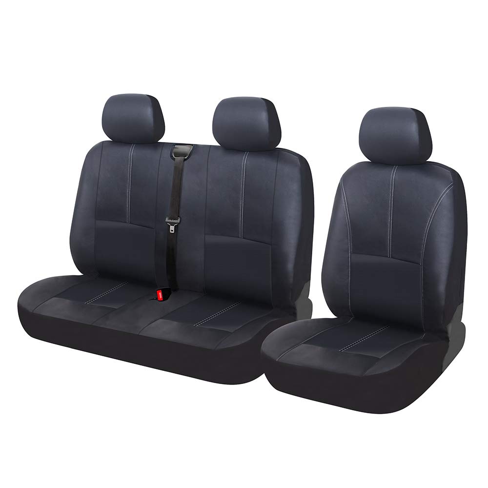 TOYOUN Universal Auto-Sitzbezüge für Transporter LKW Vorn Autositzbezüge Kunstleder Sitzbezug Fahrersitz + 2er Beifahrersitzbank Schonbezüge Schwarz TOYOUN Universal Auto-Sitzbezüge für Transporter LKW Vorn Autositzbezüge Kunstleder Sitzbezug Fahrersitz + 2er Beifahrersitzbank Schonbezüge Schwarz von TOYOUN