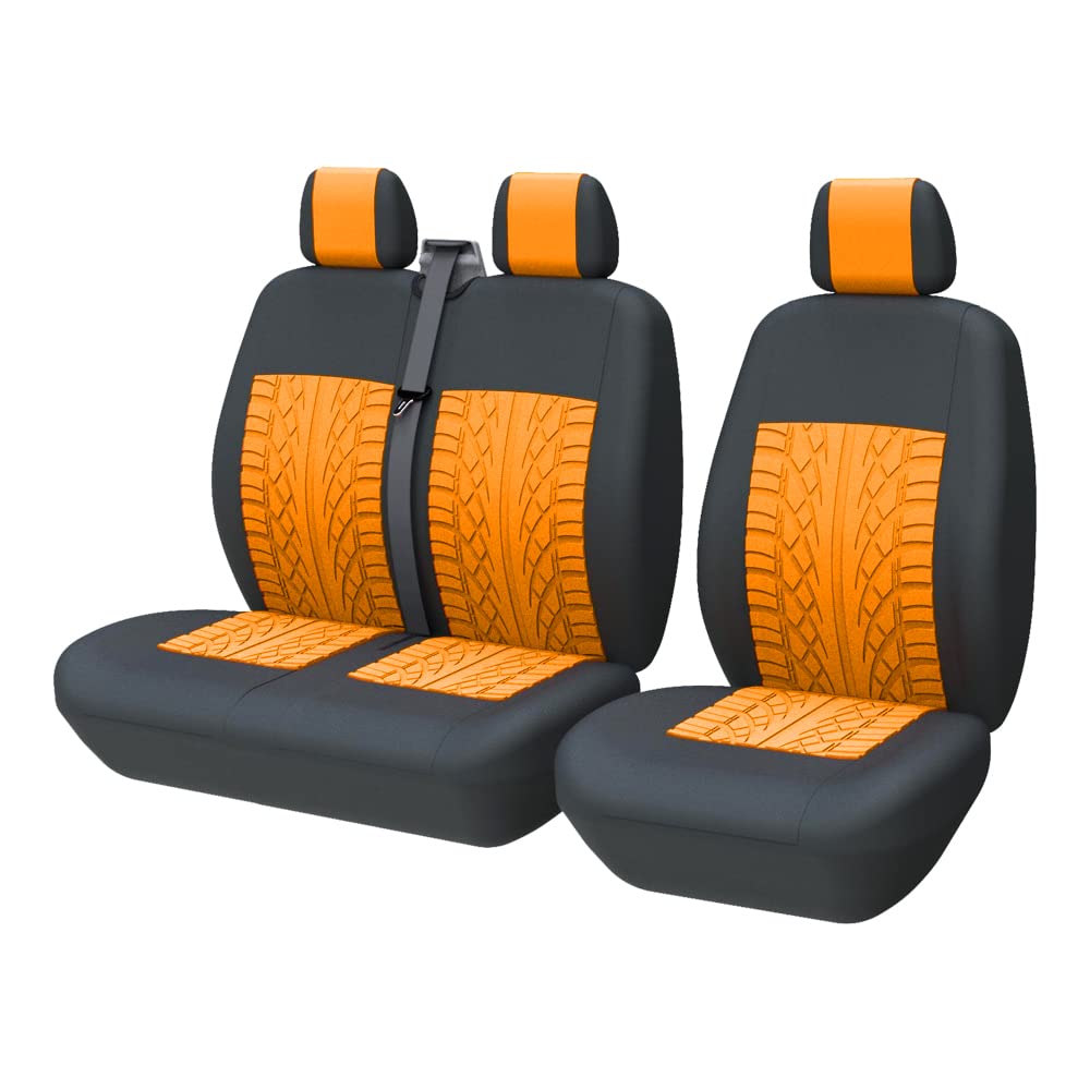TOYOUN Universal Sitzbezüge Auto für Transporter LKW Vordersitze Autositzbezüge 3D-Reifen-Spur-Muster 1+2 Sitzbezug Schonbezüge, Orange von TOYOUN