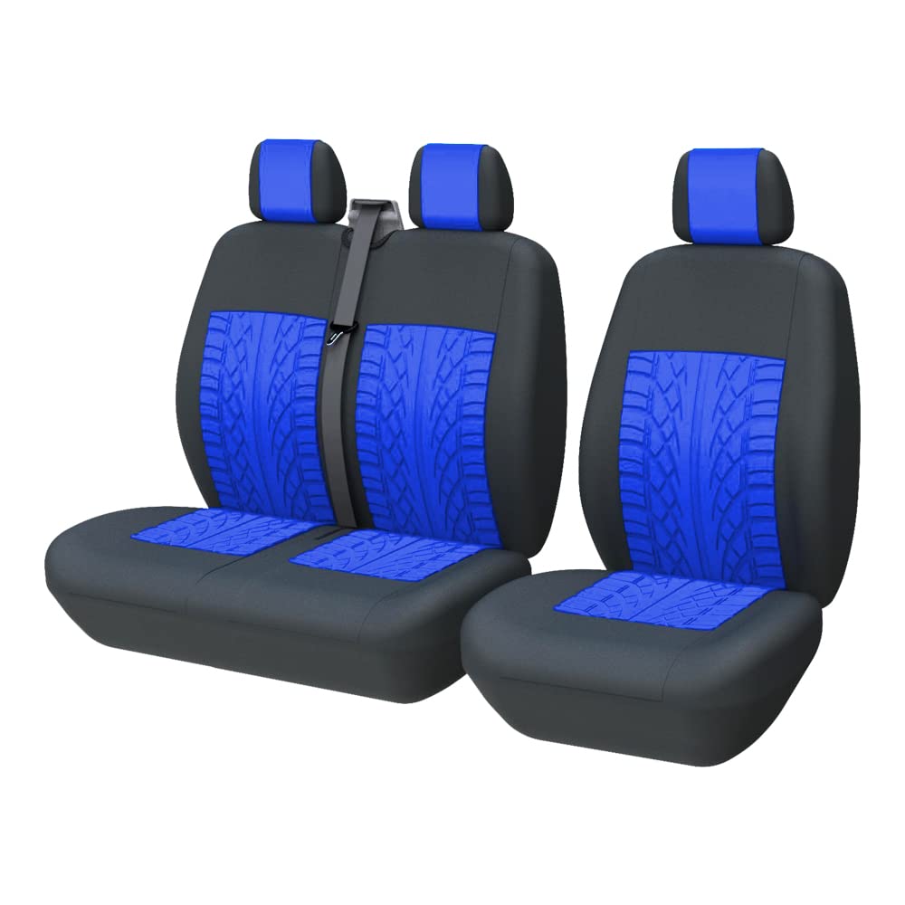 TOYOUN Universal Sitzbezüge Auto für Transporter LKW Vordersitze Autositzbezüge 3D-Reifen-Spur-Muster 1+2 Sitzbezug Schonbezüge, Blau von TOYOUN