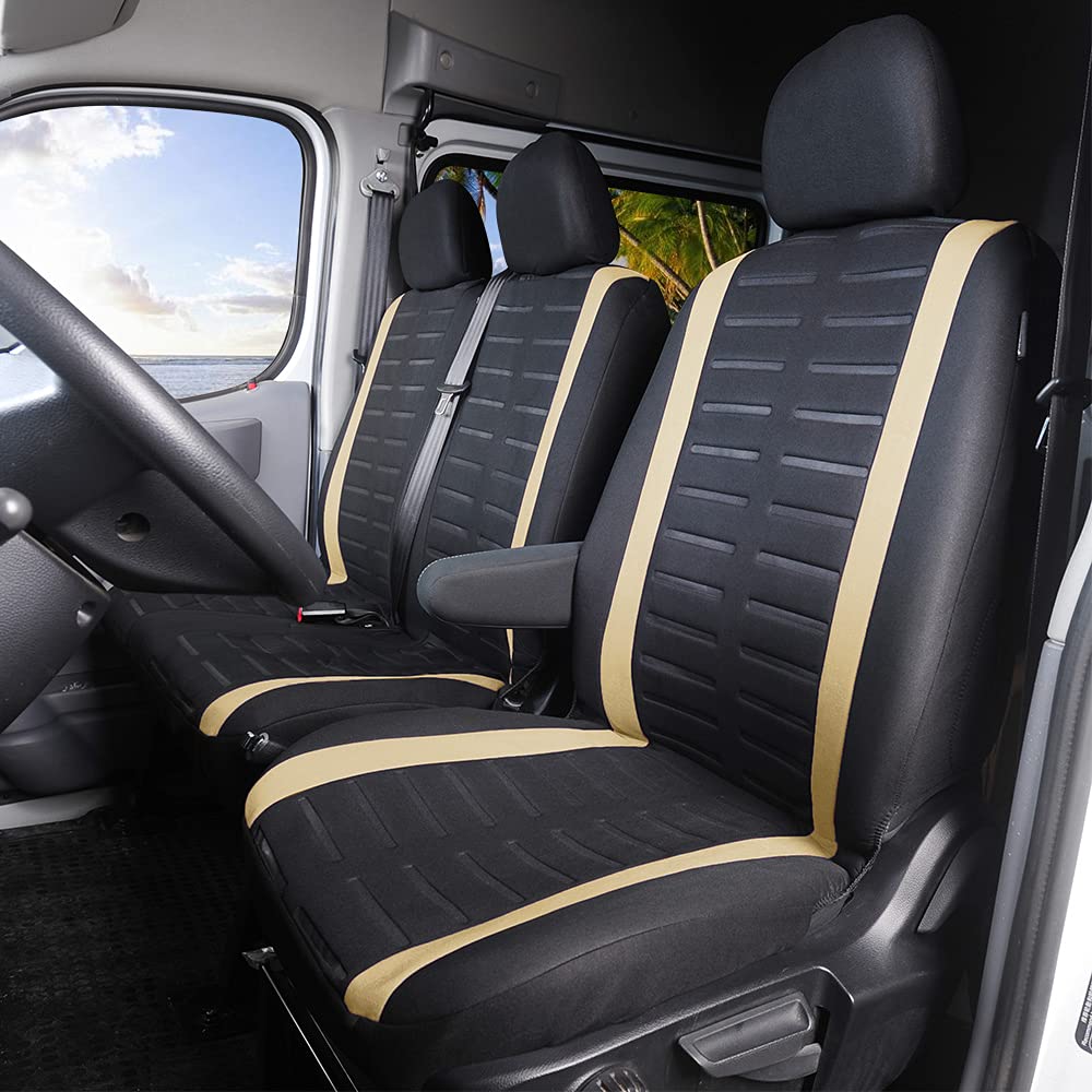 TOYOUN Van-Sitzbezüge, 3D-Streifen-Druck, universell, passend für die meisten Vans, LKWs, Vordersitzbezüge, Einzel- und Doppelsitzbezüge, für Einzel- und Doppel-Beifahrersitz, 2 + 1 Sitzbezüge, Beige… von TOYOUN