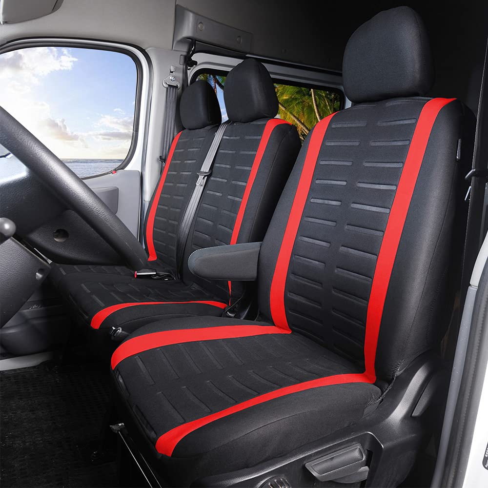 TOYOUN Van Sitzbezüge 3D Streifen Druck Universal passend für die meisten Lieferwagen, LKWs, Einzel- und Doppelsitzbezüge für Fahrersitz und Doppelsitzbezüge, Rot… von TOYOUN