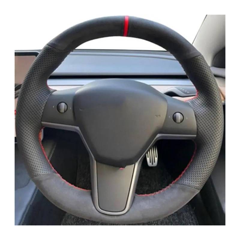 Lenkradbezug Auto Lenkrad Abdeckung Lenkung Wrap Wildleder Leder Lenkrad Geflecht Für Tesla Für Model 3 2015-2021 Für Model Y 2019-2021 Lenkradschutz(Rot) von TQHSAG