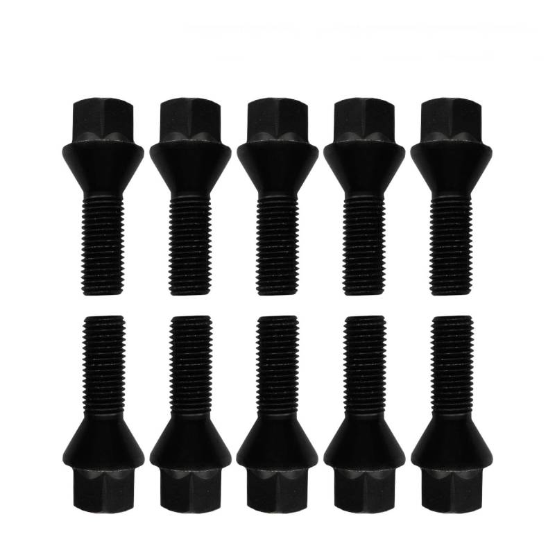 10 Radschrauben Radbolzen schwarz Kegelbund M12x1,25 28mm von TRACER