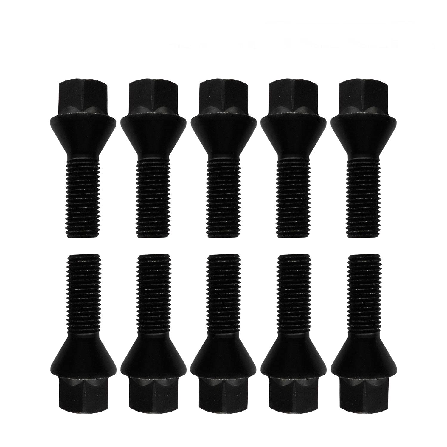 10 Radschrauben Radbolzen schwarz Kegelbund M12x1,5 37mm von TRACER