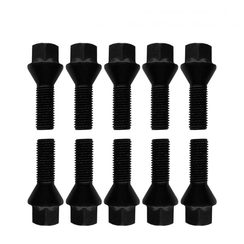 10 Radschrauben Radbolzen schwarz Kegelbund M12x1,5 43mm von TRACER