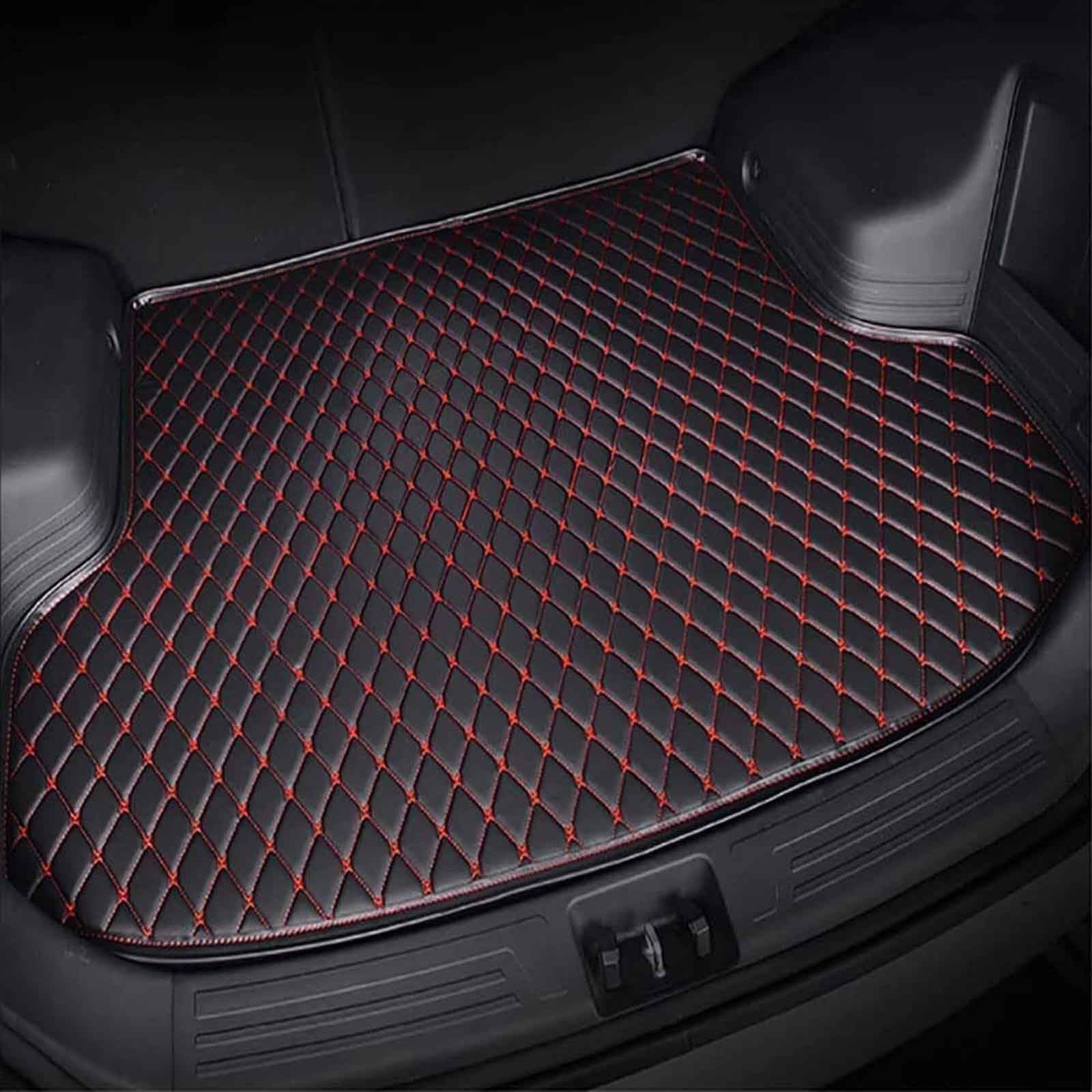 TRACYE Auto Kofferraummatte Leder für J-EEP Compass 2017-2023, Nach Maß Kofferraumwanne, Wasserdicht Kofferraum Schutzmatte, Kofferraumschutz Interieur Zubehör(Black Red) von TRACYE