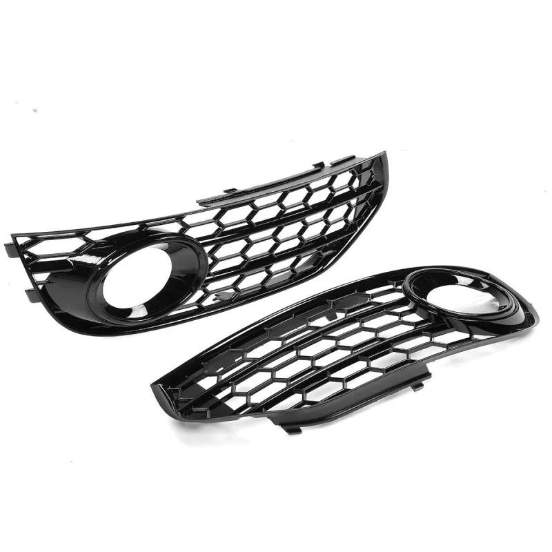 TREGOO Kompatibel Mit A4 B8 B8.5 Für Allroad 2009–2015, Waben-Frontgrill-Abdeckung, Nebelscheinwerfer-Abdeckung, Grill, Einlass-Abdeckung, Grill 8K0807681J01C Nebelscheinwerfergrill(Glossy Black) von TREGOO