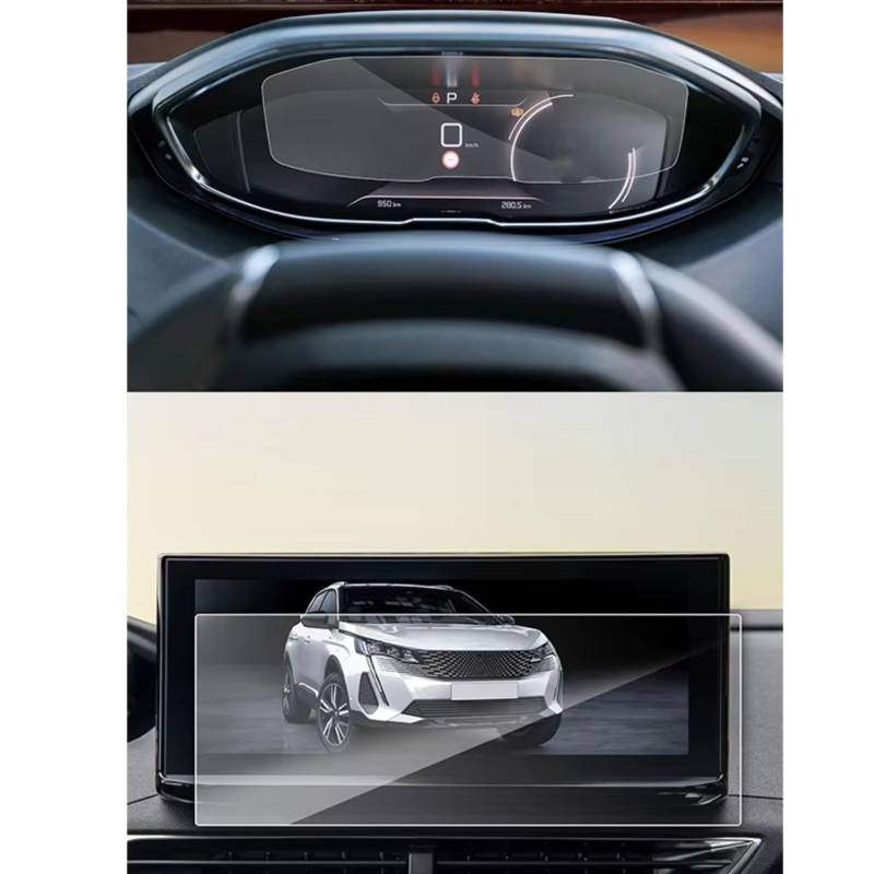 TREGOO Kompatibel Mit Peugeot Für 5008 3008 2021 2022 2023, Auto-LCD-Infotainment, GPS-Navigation, Gehärtetes Glas Und Armaturenbrett-Displayschutzfolie Bildschirmschutzfolie(Dashboard and GPS) von TREGOO