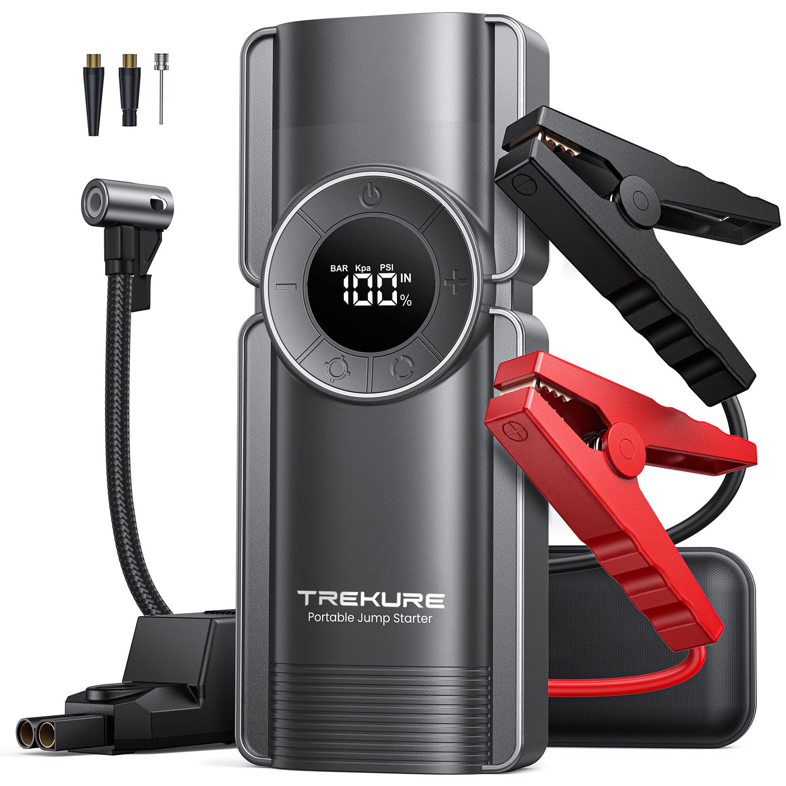 TREKURE Starthilfe Powerbank mit Kompressor, 150PSI 4000A Auto Starthilfe Powerbank für 8.5L Benzin und 8.0L Dieselmotor, 12V Booster Auto Starthilfe mit LED-Licht TREKURE Starthilfe Powerbank mit Kompressor, 150PSI 4000A Auto Starthilfe Powerbank für 8.5L Benzin und 8.0L Dieselmotor, 12V Booster Auto Starthilfe mit LED-Licht von TREKURE