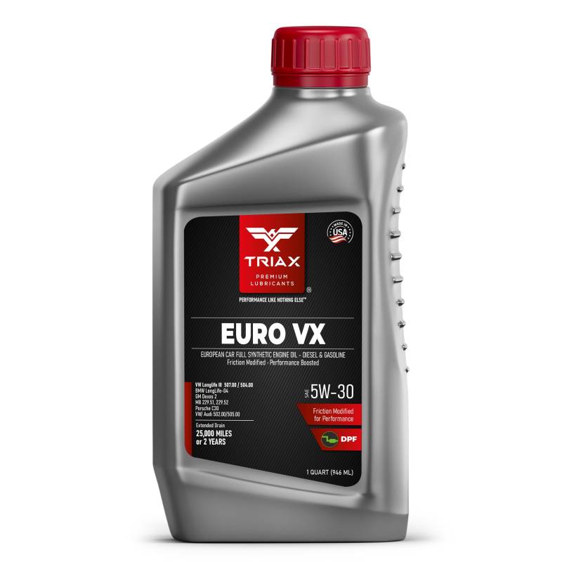 Triax Euro Ultra VX 5W-30 Vollsynthetischer Ester, Kompatibel mit VW 507.00504.00, VW 502.00, 505.01, BMW LL-04, Porsche C30, ACEA C3, Mercedes 229.51, 229.5, 229.31 (1 Quart) von TRIAX
