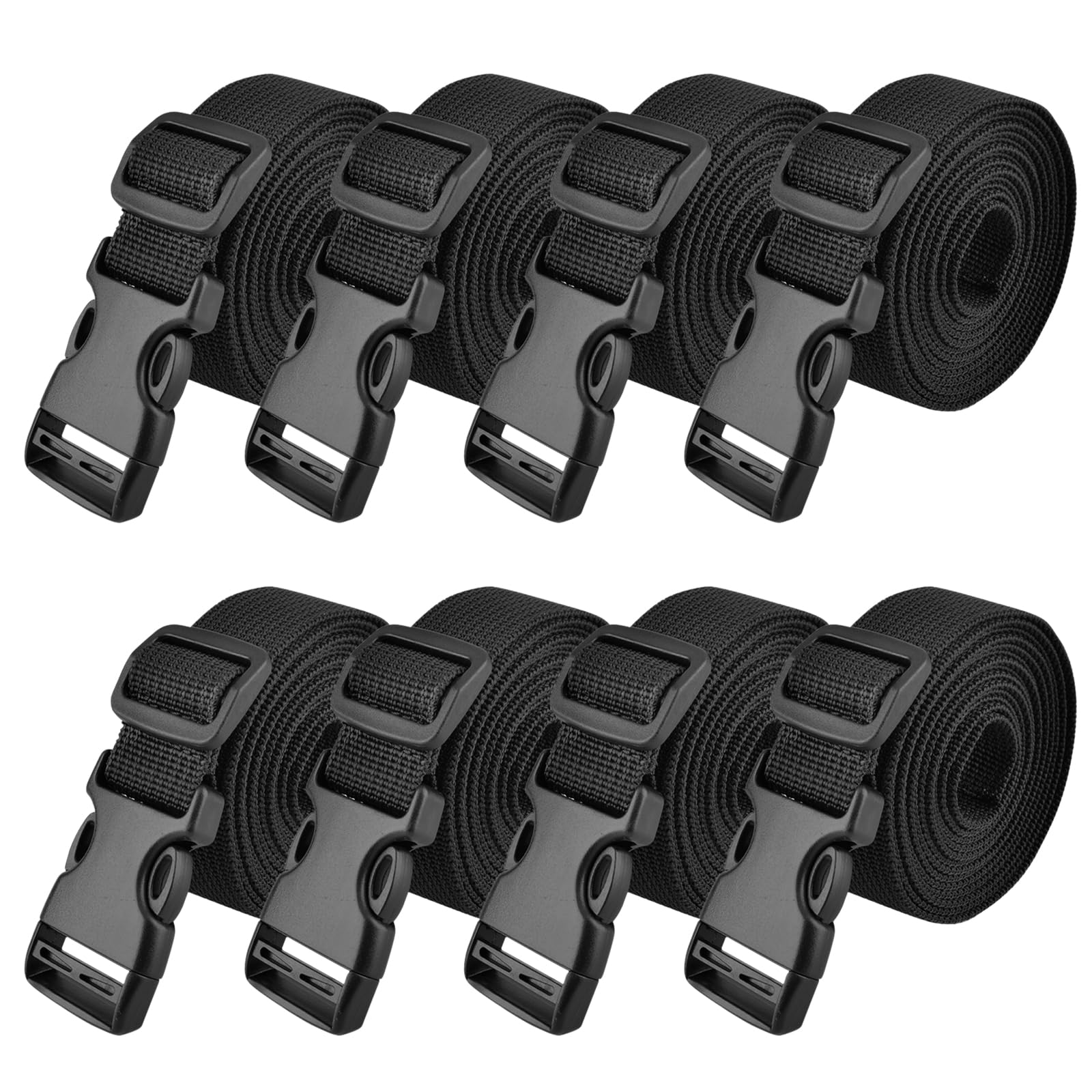 TRIWONDER Schwarz Nylon Gurtband mit Verstellbare Schnallen 25mm Packriemen 8 Stück (1.5m, Schwarz - 25mm) von TRIWONDER