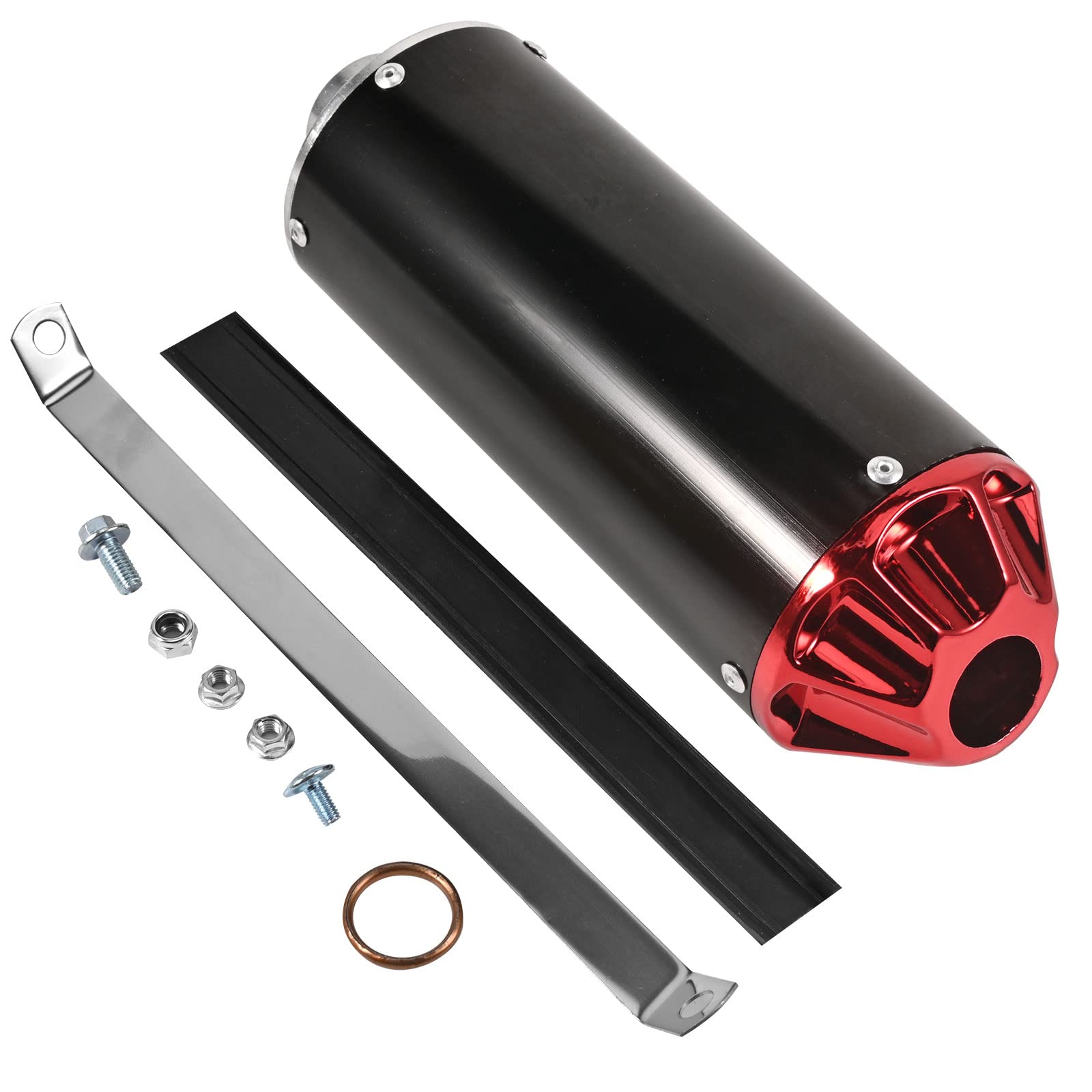 Trkimal Motorrad Auspuff Schalldämpfer 28mm Universal Motorrad Edelstahl Schalldämpfer Hinten Auspuffrohr mit Klemmdichtung für 50cc 70cc 90cc 110cc 125cc ATV Dirt Pit Quad Bike Motocross(Rot) von TRKIMAL