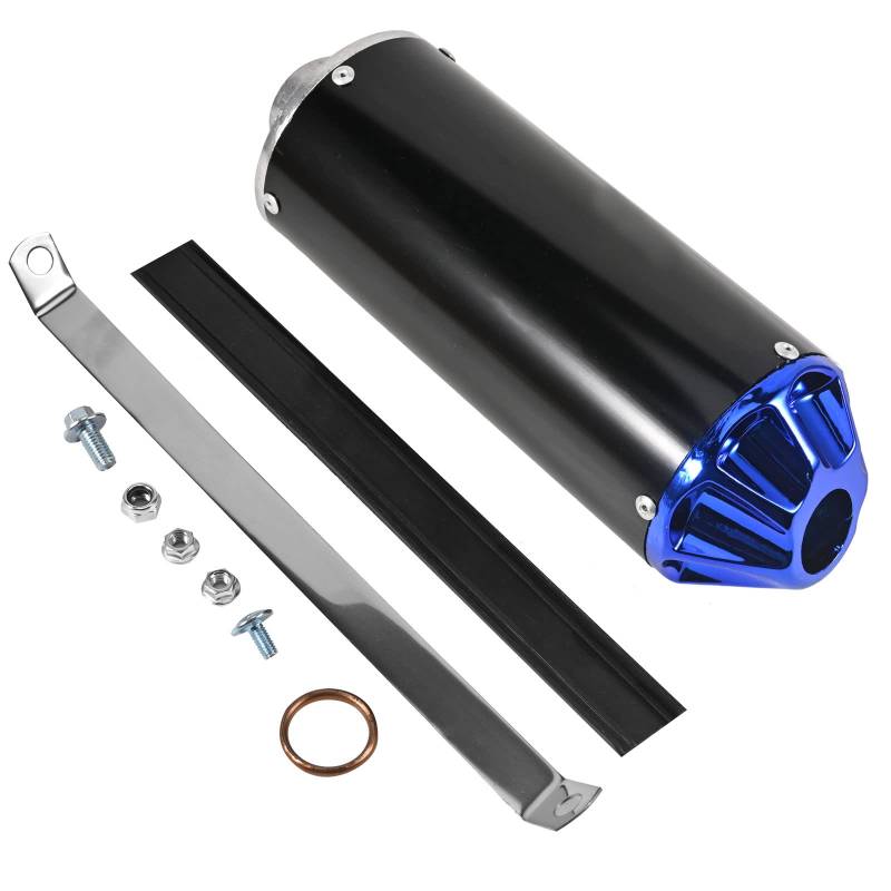 Trkimal Motorrad Auspuff Schalldämpfer 28mm Universal Motorrad Edelstahl Schalldämpfer Hinten Auspuffrohr mit Klemmdichtung für 50cc 70cc 90cc 110cc 125cc ATV Dirt Pit Quad Bike Motocross (Blau) von TRKIMAL