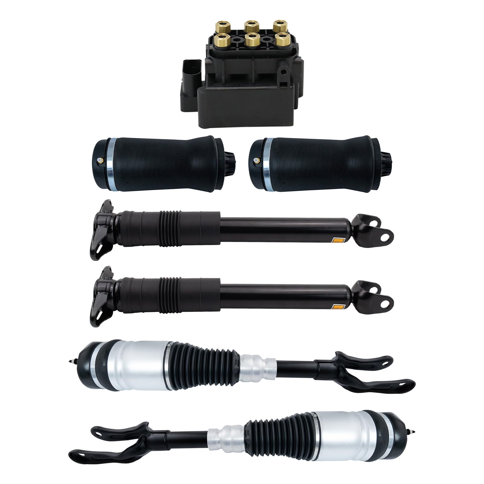 TRQ Luftfederungs-Set für vorne und hinten, Luftstoß, Luftfederung, Ventilblock, Stoßdämpfer, kompatibel mit Jeep Grand Cherokee 2011–2015 von TRQ