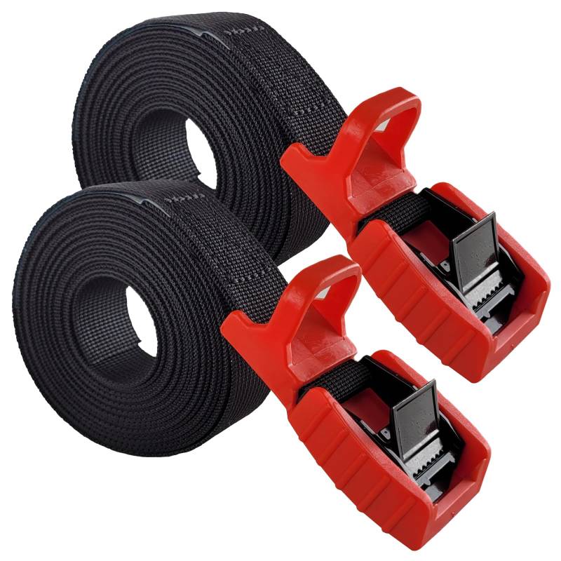 TRUTZHOLM Spanngurt mit Kratzschutz 2 m / 4 m Länge 25 mm Breite Neoprenpolsterung oder Gummischutzkappe Klemmschloss Spanngurt für Fahrrad Motorrad Gepäck 2er Set (Gummischutzkappe, 4 Meter) von TRUTZHOLM