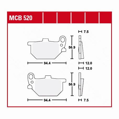 TRW Lucas Bremsbeläge organisch MCB520  94,4x56,9x7,5-12mm von TRW Lucas