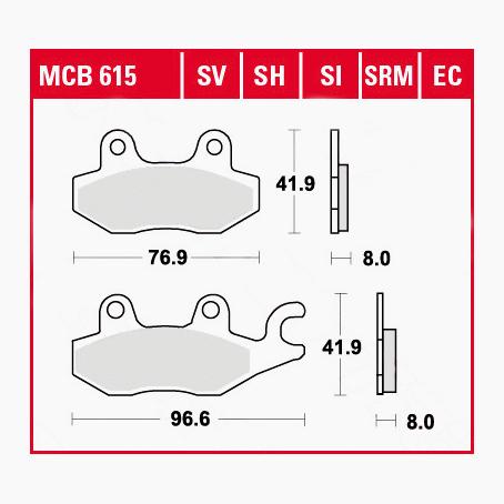 TRW Lucas Bremsbeläge organisch MCB615 76,9/96,6x41,9x8mm TRW Lucas Bremsbeläge organisch MCB615 76,9/96,6x41,9x8mm von TRW Lucas