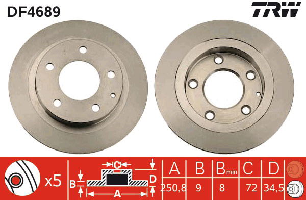 Bremsscheibe Hinterachse TRW DF4689 Bremsscheibe Hinterachse TRW DF4689 von TRW