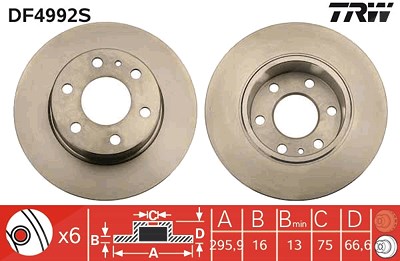Trw 1x Bremsscheibe Hinterachse voll [Hersteller-Nr. DF4992S] für Iveco von TRW