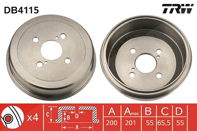 Trw 1x Bremstrommel Hinterachse [Hersteller-Nr. DB4115] für Audi, Ford, Renault, Toyota, VW von TRW