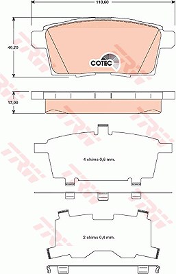 Trw Bremsbelagsatz, Scheibenbremse [Hersteller-Nr. GDB3472] für Mazda von TRW